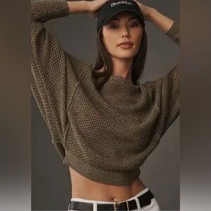 Anthropologie Pilcro Open-Stitch Crewneck Sweater Olive XL